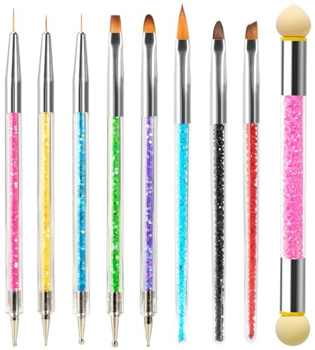 8 Pcs Double Extrémité Nail Art Dotting Pen avec 1 Brosse Éponge, Professionnel pour Nail Art, French Manucure et Dégradés, Idéal pour Gel UV et Designs Créatifs