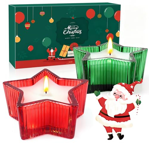 Weihnachtskerzen Geschenkset, 2 Stück Duftkerze im Glas, Natürliches Sojawachs Duftkerzen Geschenkset für frauen, Kleine Weihnachtsgeschenke Adventskalender für Frauen Männer Geburtstage Valentinstag