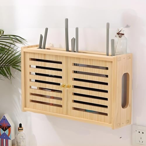Nordivo Caja WiFi de Pared, Almacenamiento para Router Inalámbrico, Estante de Madera, Caja para Decodificadores TV y Equipos Multimedia, Armario Router para Oficina y Hogar(L48.5 * 16cm/19 * 6.3in)