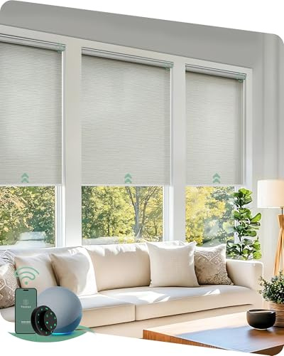 Yoolax Motorized Blinds with Remote, Smart Blinds for Windows Motorized Roller Shades, Automatic Window Shades Compatible with Alexa Custom Size (Light Filtering-Horizontal Beige)