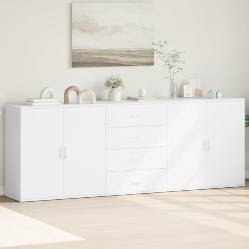 Massbinet Landhausstil Sideboard Moderne Kommode mit Schubladen und Viel Stauraum für Ihren Wohnbereich Sideboards 3 STK. Weiß Holzwerkstoff