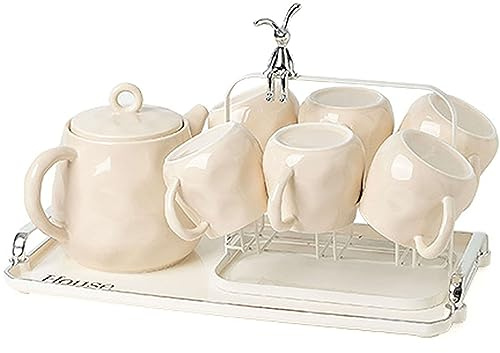 GVNFJKJK Servizi da tè, Set da tè in Ceramica, 6 Tazze 1 teiera piattini Tazze caffè Inglesi Regalo Ottimo for la Colazione Riunione del pomeridiano - 9 Pezzi