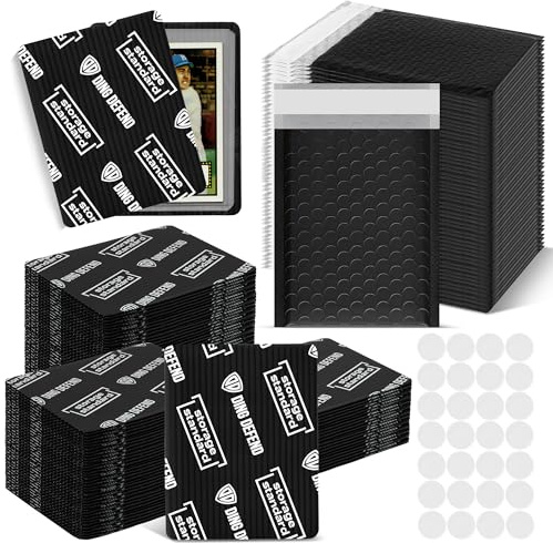 Ding Defend Card Shipping Protector Envelope Bubble Mailer Kit with 110 Card Shipping Protectors (3.5x4.5 Inches), 55 Bubbles Mailers, 250 Tape Seals for Collectible Cards - Black