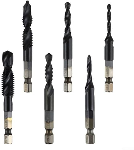 Zilimontt Lot de 6 tarauds en acier rapide pour perçage du bois, foret composite M10 avec tige de 6,35 mm, avec boîte de rangement organisée