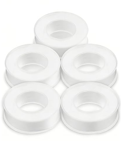 KUTKE 5 Pcs Plumbers Tape,PTFE Tape Pack,Teflon Plumbing Tape,eflon Tape to Prevent Leakage of Pipes,plumbers tape to stop leaks,Shower Head and Sewers(12mm x 13m White)
