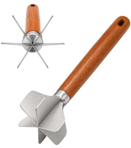 Picadora de carne - Triturador de acero inoxidable | Herramienta con mango | Rompe alimentos eficiente, agarre de madera cómodo, puré de patatas, carne molida , cocina, barbacoa, Camping