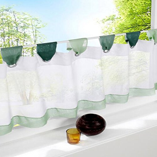 SIMPVALE Tendina da cucina a mantovana, corta, in cotone e lino, per parte inferiore della finestra, verde, 60cm(altezza) x180cm(larghezza)