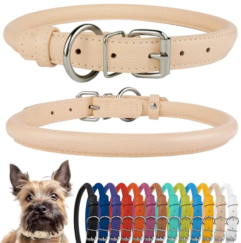 CollarDirect Hund Halsband Rund läder, Härligt Antifenhalsband för mjuka och vadderade valpar, Äkta läder Handgjord för små och medelstora stora hundar, Katthalsband