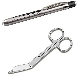 EMI Stainless Steel 5.5 Lister Bandage Scissors and Diagnostic Penlight 2 Piece Set kit - EPL-935-Lister - Pen Light for Nurses, Medical Professionals, Doctors, and EMTs.