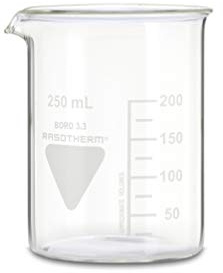 RASOTHERM – Becherglas 250 ml aus Borosilikatglas 3.3 mit Ausguss – Glas Messbecher niedrige Form – Laborglas hitzeresistent & chemikalienbeständig (1-0155)