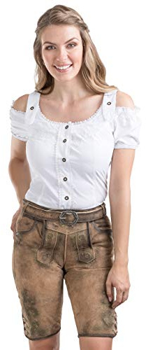 Damen Theresa Lederhose Antik aus der Meisterstück Serie von Schöneberger Trachten - Vintage Trachtenlederhose inkl. Trachtengürtel (40, Braun)