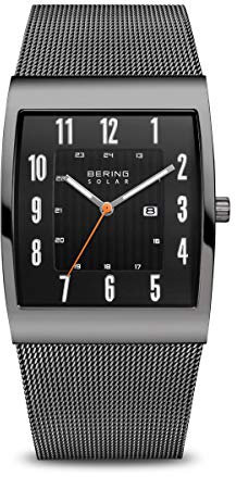 BERING Men Analog Solar Collection Watch with stainless steel Strap and Sapphire Crystal 16433-377, Grey, 33 mm
