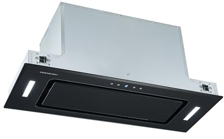 Cookology BUGL750BK Integrated Extractor Fan Cooker Hood in Black - 75cm Width - Built-in Cupboard Glass Canopy - Touch Controls - 2 LED Lights - Switch-off Timer - 3 Speed Settings - A+ Rated