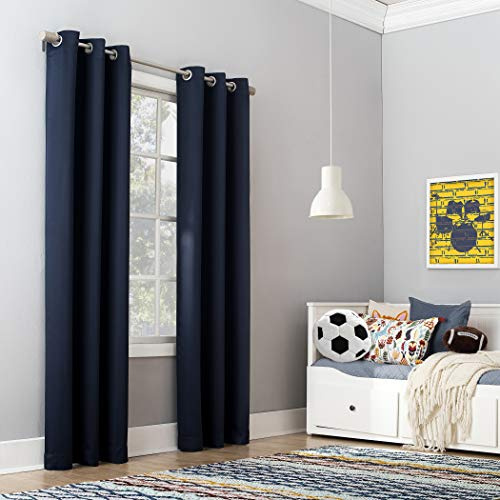 Sun Zero Kids Bedroom Blackout Grommet Curtain Panel, Polyester, Navy Blue, 40 W x 63 L (Pack of 1)