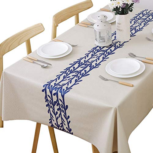 Plenmor Table Cloth Wipeable Tablecloth PVC Plastic Wipe Clean Waterproof Rectangular Table Cover Protector for Kitchen Picnic Outdoor Indoor Easter Table Cloth (Rattan, 137x185 cm)