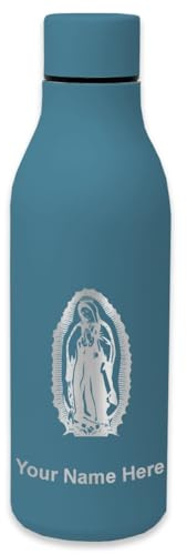 LaserGram Double Wall Stainless Steel Water Bottle, Virgen de Guadalupe, Personalized Engraving Included (Slate Blue)