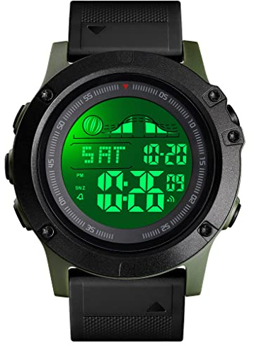 TONSHEN Hombre Deportivo Reloj de Pulsera LED Electrónica Doble Tiempo 50M Impermeable Multifuncional Outdoor Militares Digitales Relojes Alarma Cronómetro (Verde)