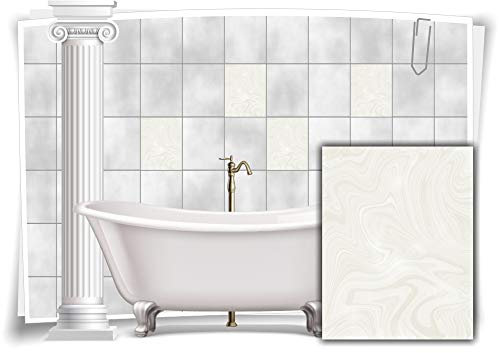 Medianlux Fliesen-Aufkleber Folie Marmor Öl Ölfarben Abstrakt Bad Beige Creme Grau WC Deko Küche, 12 Stück, 20x25cm m23m19h-137126
