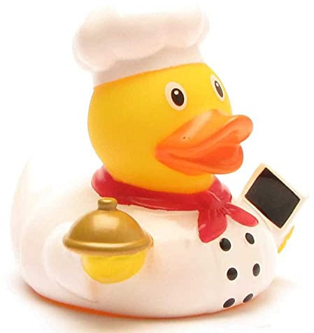 Duckshop I Badeente Koch I Quietscheente I L: 9 cm I Quietscheentchen I Geschenk für Küchenpersonal I Präsent Sammler