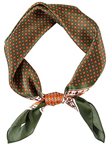 GERINLY Cowboy Neckerchief for Men 27 Inch Silk Neck Bandana Retro Rock Head Scarf for Music Festival Ascot Accessories (Armygreen)