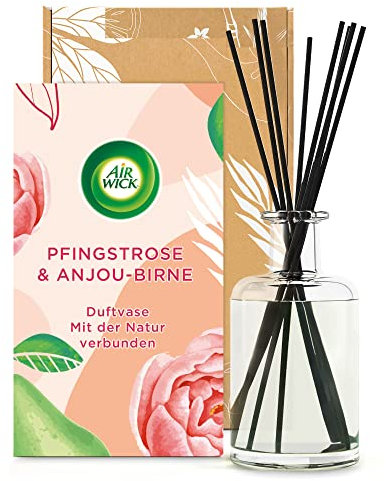 Air Wick Duftvase – Duft: Pfingstrose und Anjou-Birne – Mit natürlichen ätherischen Ölen – 1 x 200 ml Raumduft mit Stäbchen