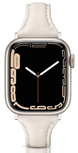 Tuocal Bracelet en cuir véritable compatible avec Apple Watch 38 mm, 40 mm, 41 mm, fin et souple, bracelet de rechange en cuir pour Apple Watch iWatch Series 9 8 7 6 5 4 3 2 1 SE Sports Edition Femme