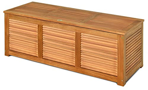 GiantexUK Garden Deck Box, 180L Outdoor Storage Bench with Lid, Wooden Chest Container for Patio Cushions and Gardening Tools