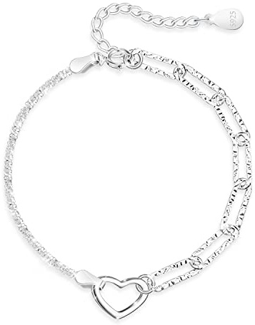 KristLand Herz Armband Sterling Silber 925 Silber Armband Kette verstellbar Silber Armband Büroklammer Armband Jubiläum Hochzeit Braut Party Geschenke für Frauen Damen Mädche