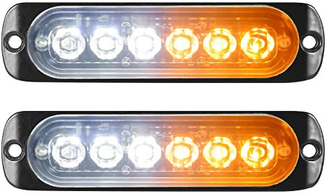 Willpower 2pcs 6LED Feu Stroboscopique Urgent Ambre Blanc Feux de Gabarit Latéraux Voiture 12V 24V Barre Lumineuse LED Balise Clignotante de Sécurité pour Remorque Utilitaire Bateau Tracteur Véhicule