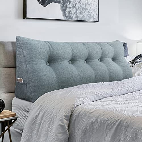 VERCART Triangular Headboard Wedge Pillow Daybed Pillows Bed Rest Reading Gap Filler Triangle Back Cushion Lumbar Positioning Upholstered Linen Blend Cover Grey Queen Gray