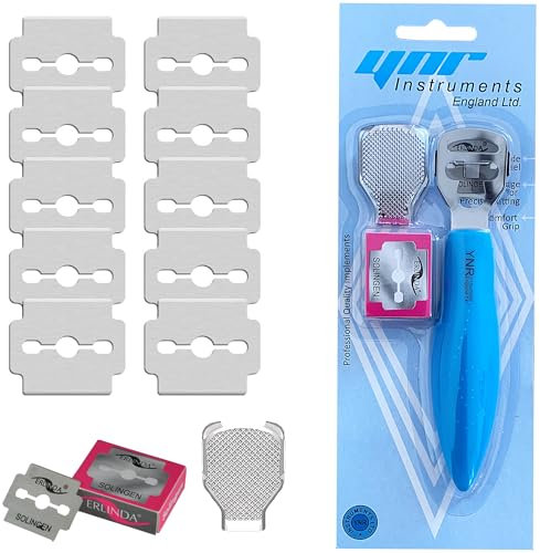 YNR Callus Remover for Feet - Foot File Corn & Callus Remover, Pedicure Tool Includes 10 Replacement Heads, Heel Scrubber & Scraper, Corn Remover for Feet | (Blue)