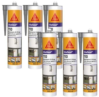 Lot de 6 mastics silicone SIKA SikaSeal 110 Menuiserie & Vitrage - Gris - 300ml