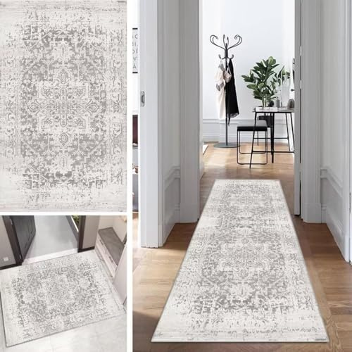 Mogetal Boho Läufer Teppich Lang Vintage Klassisch Flur Läufer Abstrakte rutschfest Waschbar 40x80cm Modern Dauerhaft Läuferteppich TeppichLäufer Küchen Korridor Polyester Anpassbar Meterware
