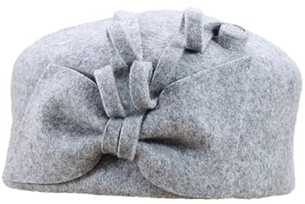 Dvbfufv Fedora-Hut für Damen, Wollfilz, Vintage-Barettmütze, Fascinator, Schleife, Fascinator, Hüte, Hochzeit, Party, Pillbox, grau, Einheitsgröße