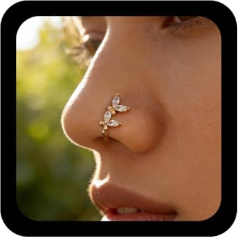 Xduargs Anneau De Nez Boho En Cristal Avec Pince Papillon Vintage Faux Anneau De Nez Papillon Doré Cz Anneau De Nez Papillon Non Percé Bijoux De Nez Pour Femmes Et Filles