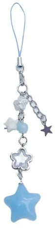 JSGHGDF Cute Star Bead Tassels Pendant Phone Straps Lanyard Pocket Keychain Strap Backpack Charm Car Keys Decoration Chain, Blue, Style Three
