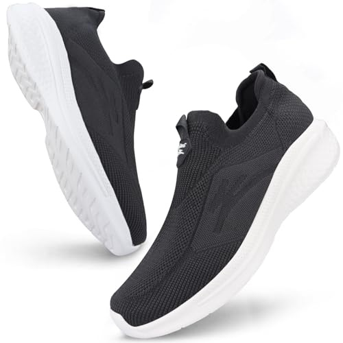 Giniros Sneakers Herr Slip-On Skor Herr Slip On Sneakers Löparskor Löpning Lätta Löpning Gå Halka Gymnastikskor Utomhus Jogging Sportskor, Grå, 41 EU