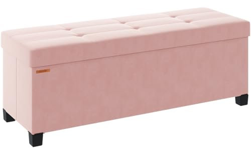 ABHENG Foldable Storage Ottoman Bench, Velvet Footrest and Seat Cube with Feet, End of Bed Bench, Storage Chest, for Living Room, Bedroom and Office, 38 x 110 x 40 cm, Jelly Pink, ASND24P