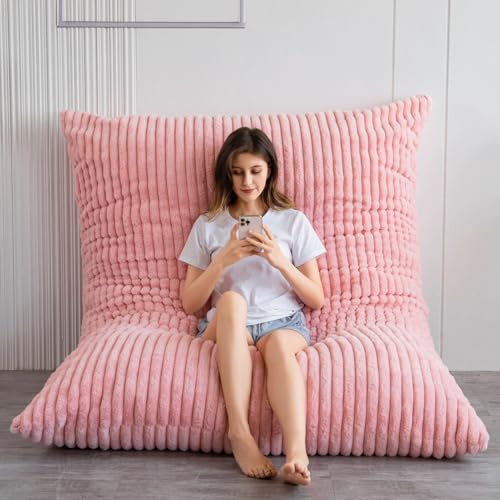 MAXYOYO Enorm sittsäckssäng, rektangulär sittsäcksstol, stor soffa med konstpälsöverdrag och fluffig fyllning, för vuxna, par och gäster, manchesterrosa (Corduroy Rosa), 135 x 190 cm