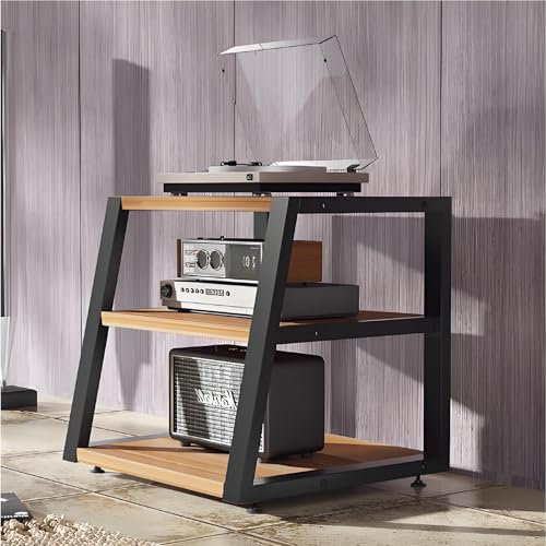 YQMHEZ 2/3/4-stufiges HiFi Rack, offener Audio Rack HiFi Regal, CD-Medienständer, Phonoschrank-Stereoschrank, bodenstehendes Aufbewahrungsregal for Zuhause/Büro/Theater(Log,23.6x20.4x23.6)