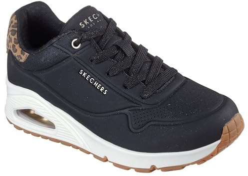 Skechers Uno dam – Jungle NiteSneaker, Svart Durabuck leopardtryckt mocka mesh Tr, 37 EU