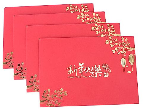 DIYEAH 4stücke Teiliges Set Neujahrs-grußkarten in Rot Traditionelle Chinesische Festtagskarten Mit Schönen Mustern Glattes Papier Für Persönliche Wünsche Zu Frühlingsfest Und Chinese