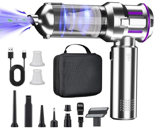 YiLaiGow Car Vacuum Cleaner, Mini Vacuum Cleaner 22000PA High Suction Brushless Motor, 4-in-1 Compressed Air Duster & Air Blower & Pump, Portable Handheld Vacuum for Home Camping (purple)