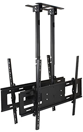 Supporto TV, supporto per TV a soffitto bifacciale, supporto regolabile per TV a soffitto adatto alla maggior parte dei televisori a basso profilo da 60-100 pollici, supporto a doppio palo, fissaggio