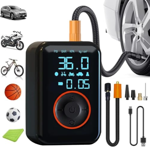 Portable Tyre Inflator 150 PSI, Cordless Air Compressor, Digital Display | 4 Built-In Preset Pressure Modes, Customisable Mode, Auto Shut-Off, SOS Light, Power Bank Function