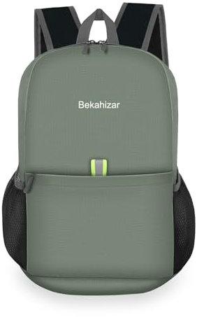 Bekahizar Small Rucksack 15L Packable Backpack Hiking Daypack Foldable Day Bag For Men Women Teens Travel Camping City Walking Mountaineering Climbing (Grey Green)