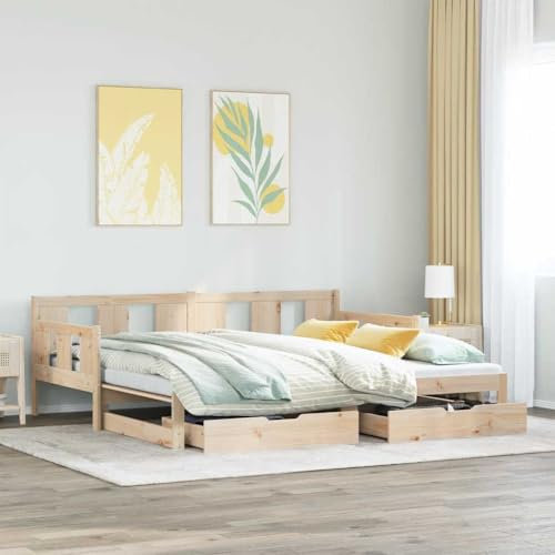 Gecheer Tagesbett Ausziehbar Bettgestell Gästebett Jugendbett Sofabett Schlafsofa Sofa mit Schubladen ohne Matratze 90x190 cm 3302229