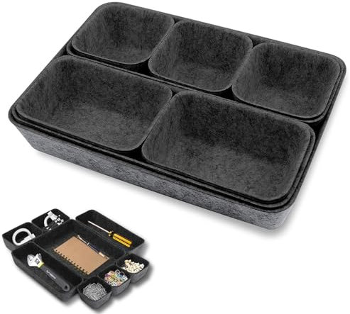 JSUOEO Filz Organizer, 8 Stück Schubladen Organizer Filz Ordnungssystem Schubladeneinsatz Sortierboxen Stapelbare Filzkorb für Küche Schreibtisch Schlafzimmer Hause (Schwarz)