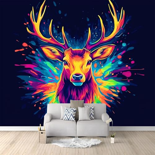 Papel pintado Panorámico Fantasía Animal Cabeza Ciervo 400 x 280 CM - Papel pintado no tejido - Tapiz de pared para dormitorio, sala de estar, dormitorio infantil, decoración de pared, arte de juego