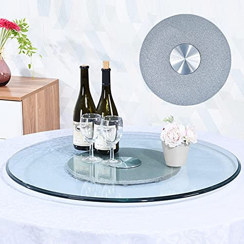 Plateau de service rond en verre trempé transparent et facile à nettoyer, parfait pour les tables de salle à manger, les fêtes et les réunions de famille - Argenté - 60 cm
